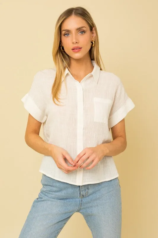 TEEK - Short Sleeve Button Down Blouse