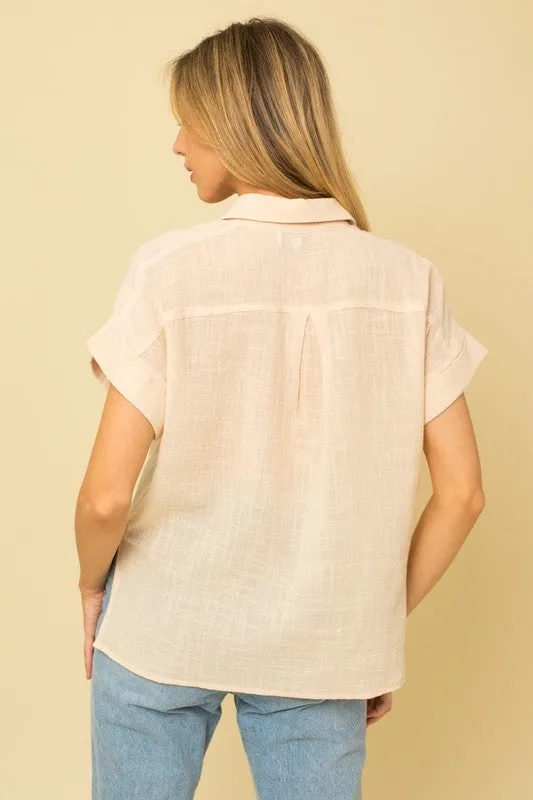 TEEK - Short Sleeve Button Down Blouse