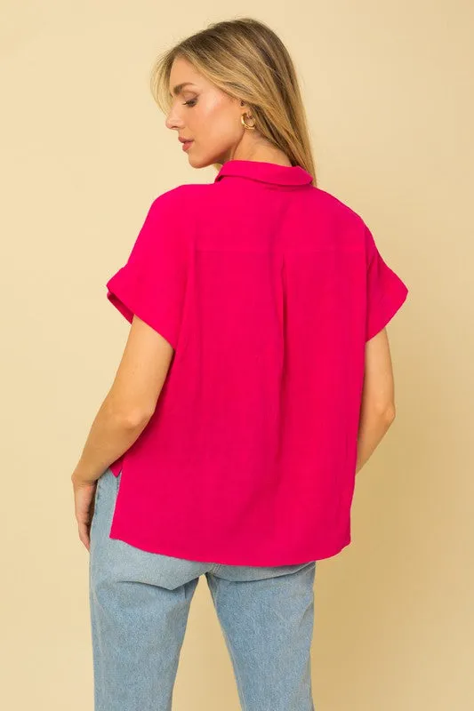 TEEK - Short Sleeve Button Down Blouse