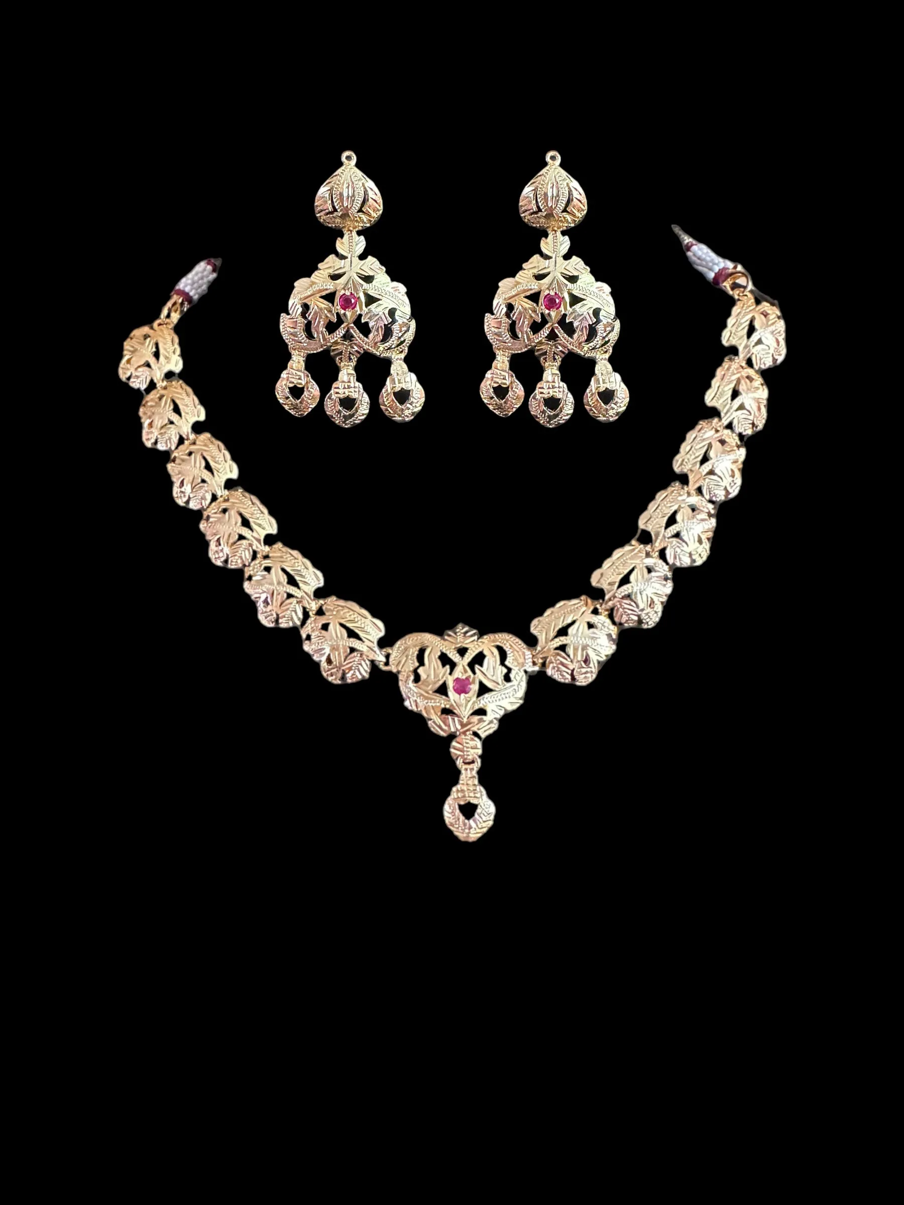 Traditional jadau Necklace with earrings in gold plated silver ( READY TO SHIP)