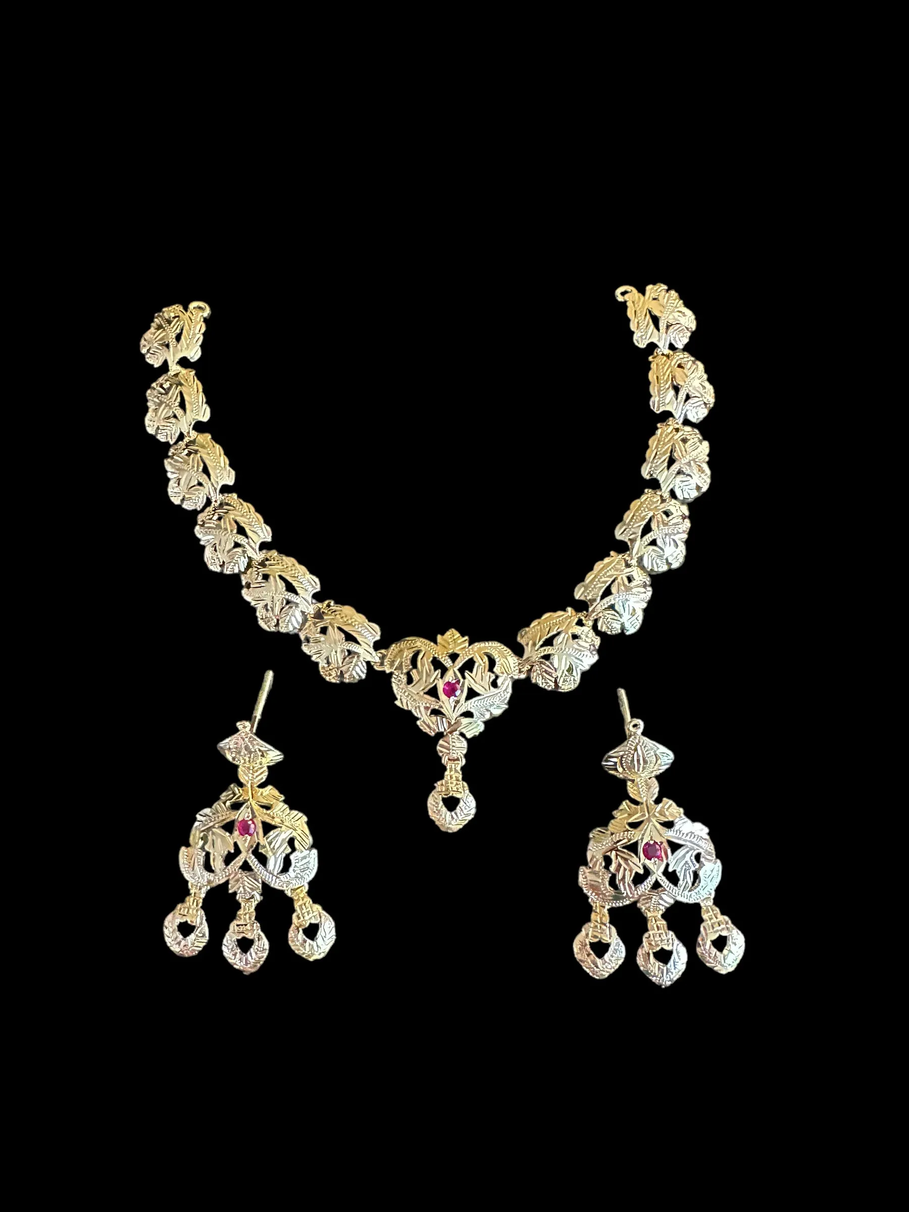 Traditional jadau Necklace with earrings in gold plated silver ( READY TO SHIP)