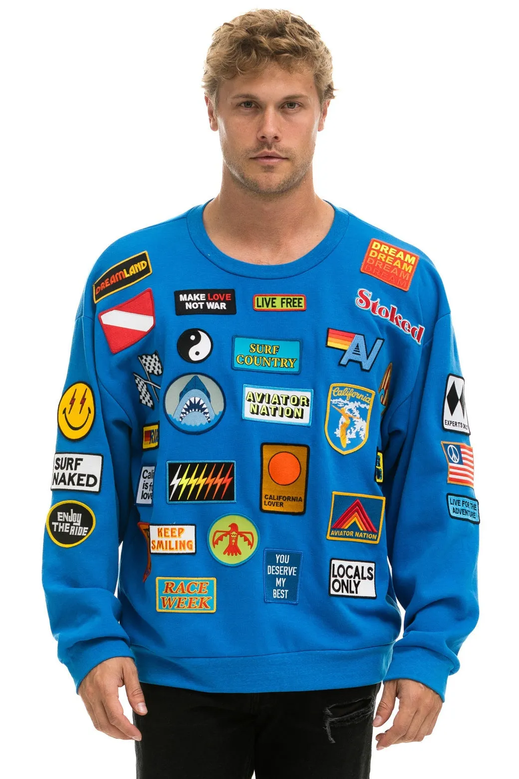 VINTAGE PATCH RELAXED CREW SWEATSHIRT - OCEAN