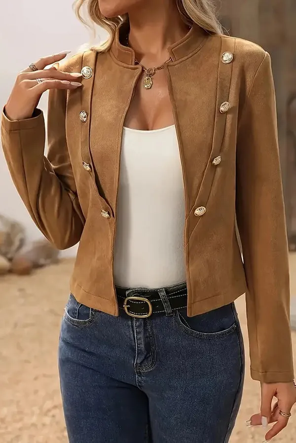 Vintage Solid Double Breasted Embellished Jacket