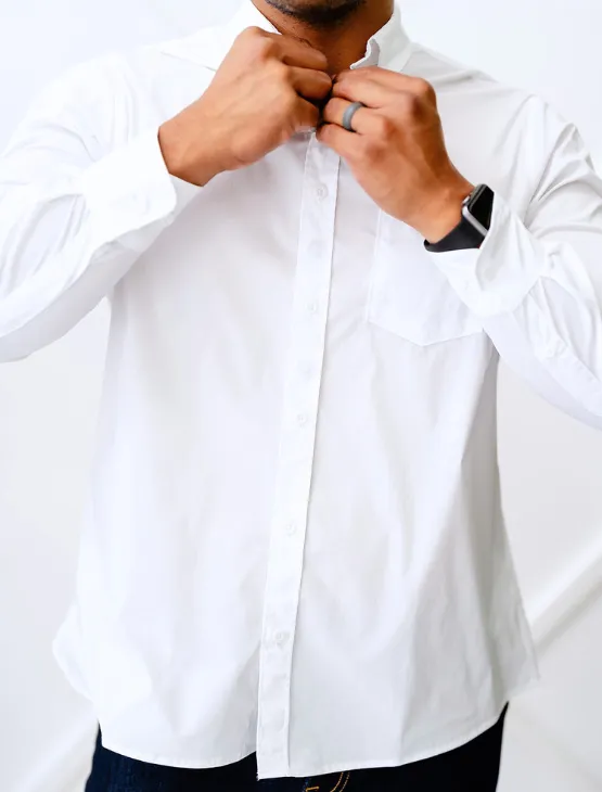 White Essential Long Sleeve Button-Up