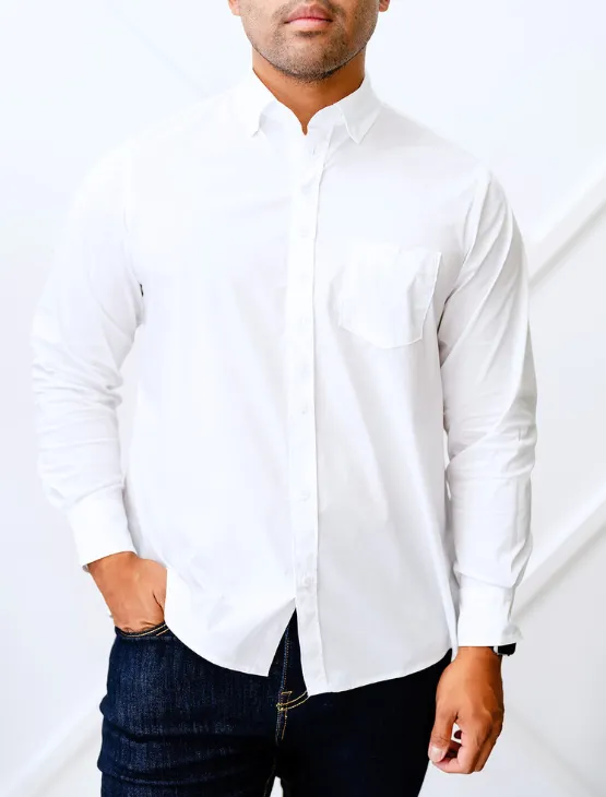 White Essential Long Sleeve Button-Up