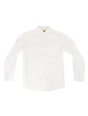 White Poplin Long Sleeve Button-Up