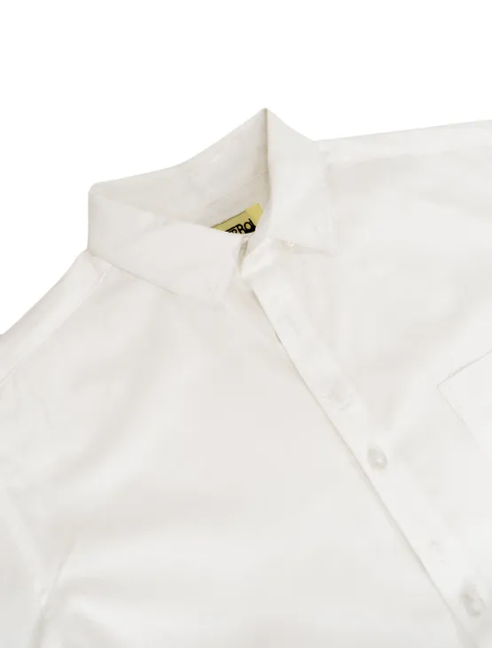 White Poplin Long Sleeve Button-Up