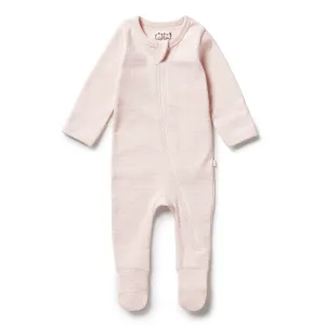 Wilson & Frenchy Organic Stripe Rib Zipsuit with Feet - Cantaloupe