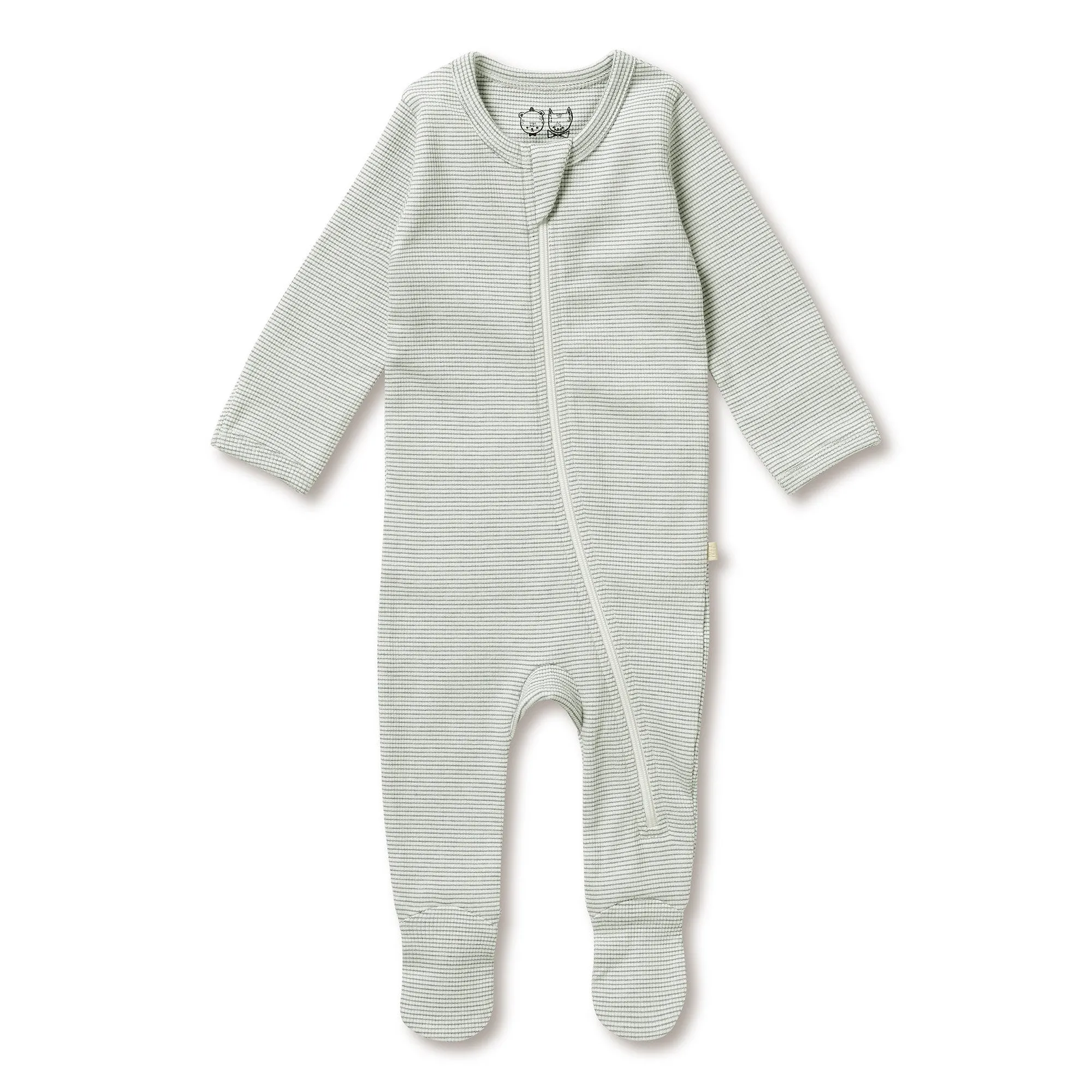 Wilson & Frenchy Organic Stripe Rib Zipsuit with Feet - Fern