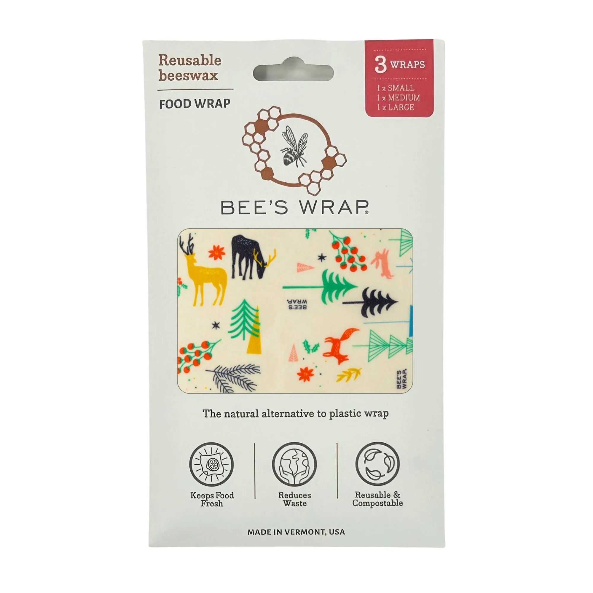 Winter Wonderland Assorted Bees Wrap 3 Pack, Reusable Food Wraps