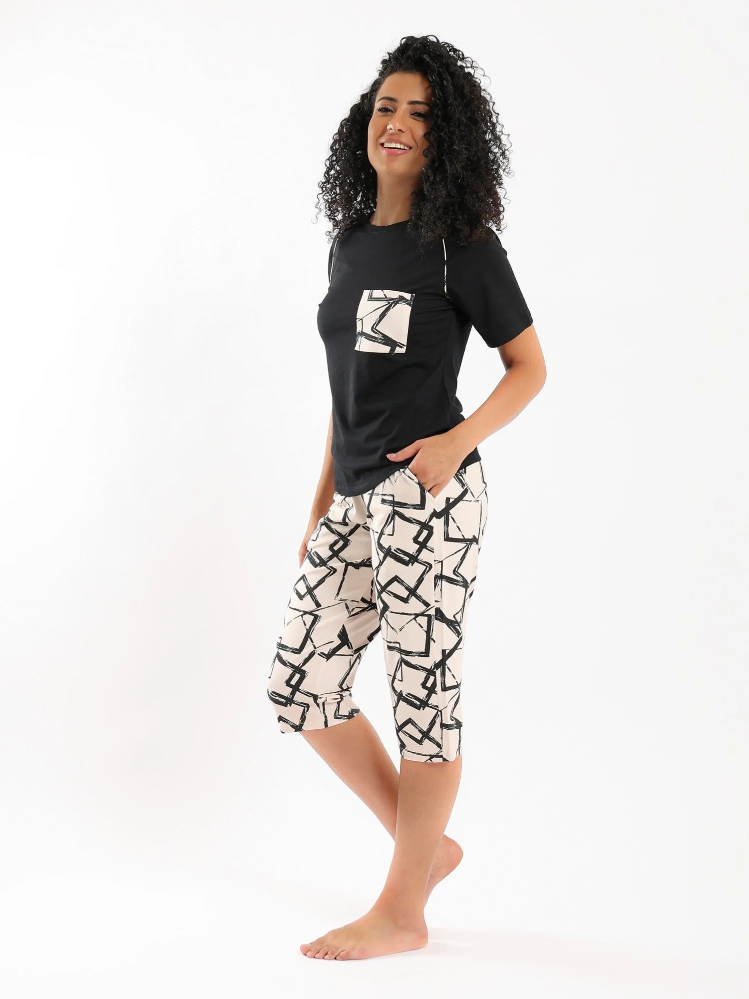 Women's Capri Pajama Set - Black