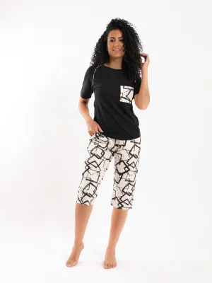 Women's Capri Pajama Set - Black