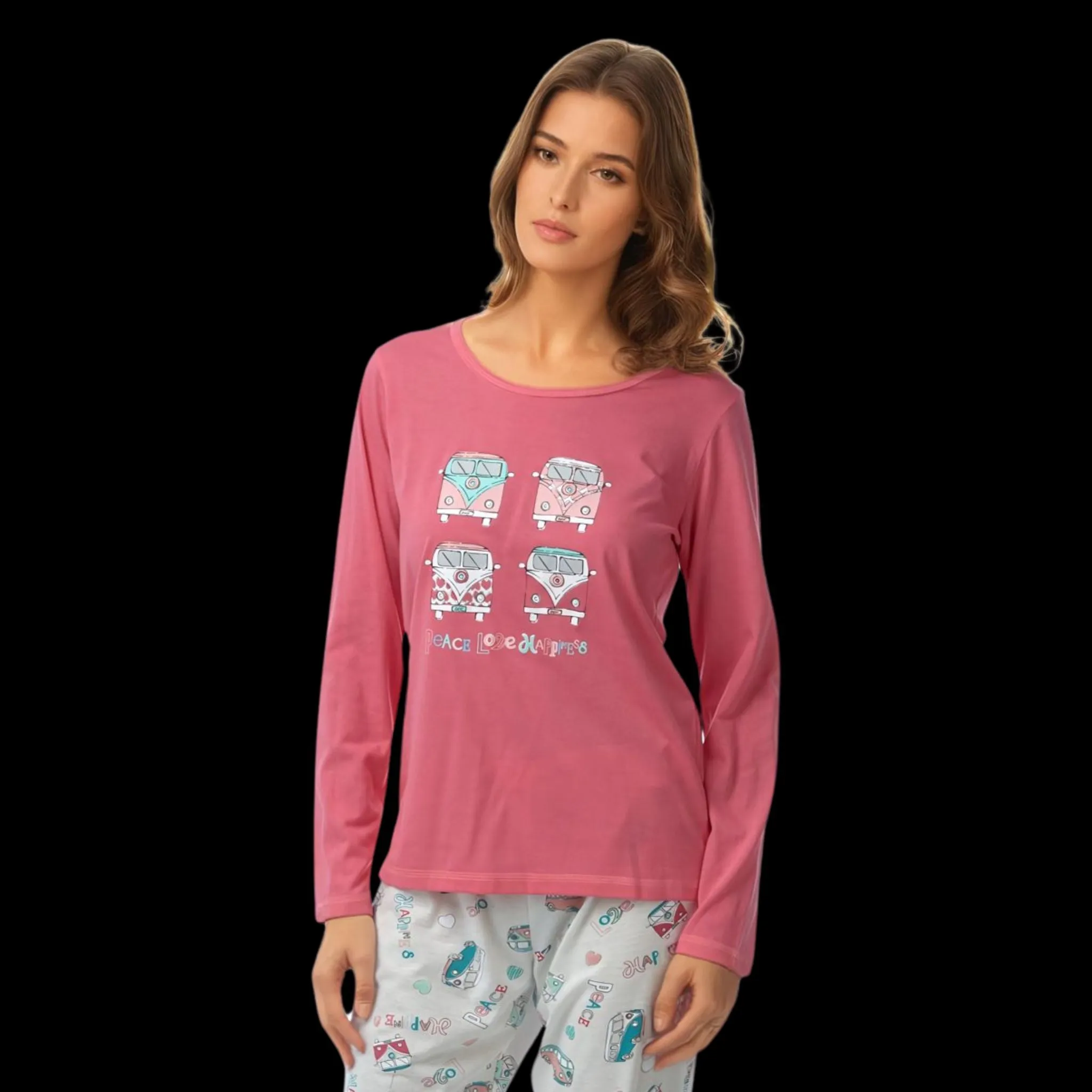 Women's Pyjamas Long Sleeved Loungewear Nightwear in blue and coral