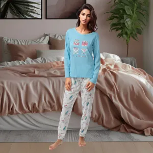 Women's Pyjamas Long Sleeved Loungewear Nightwear in blue and coral