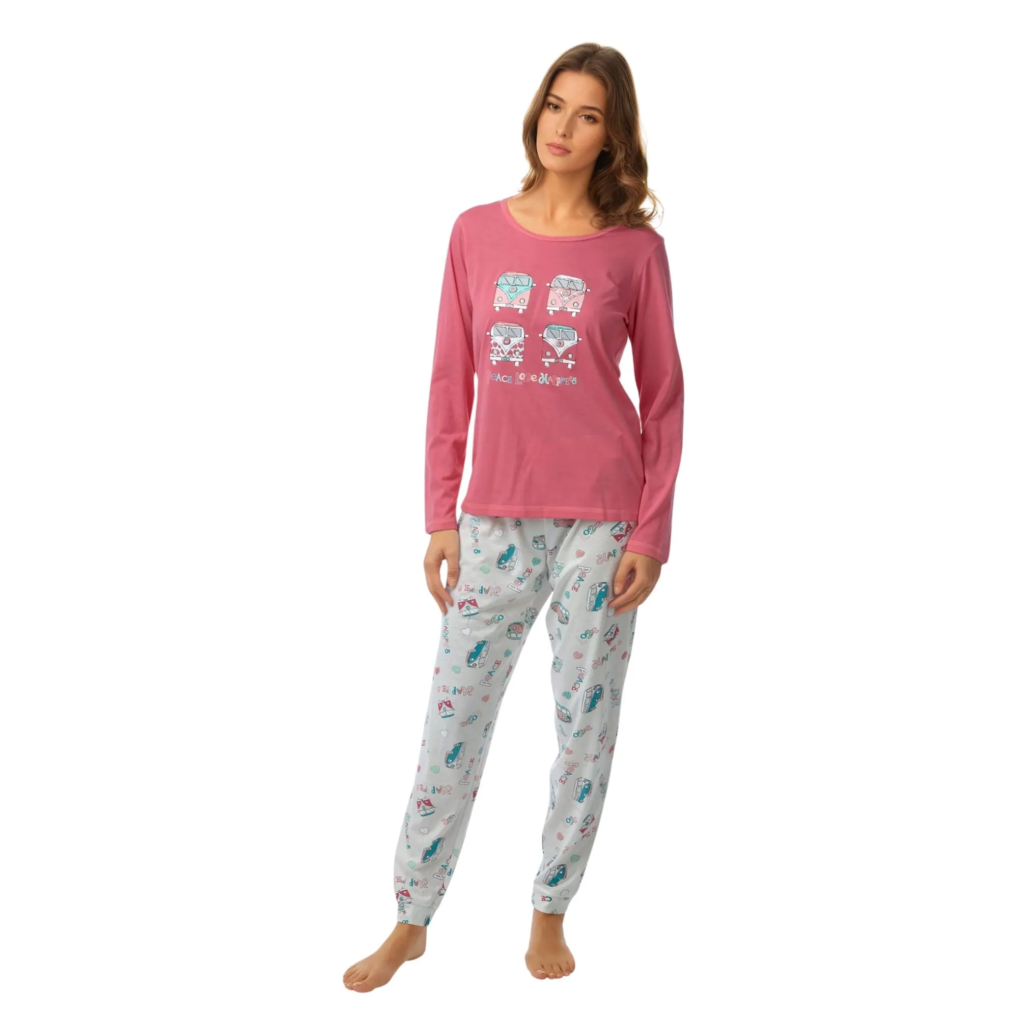 Women's Pyjamas Long Sleeved Loungewear Nightwear in blue and coral