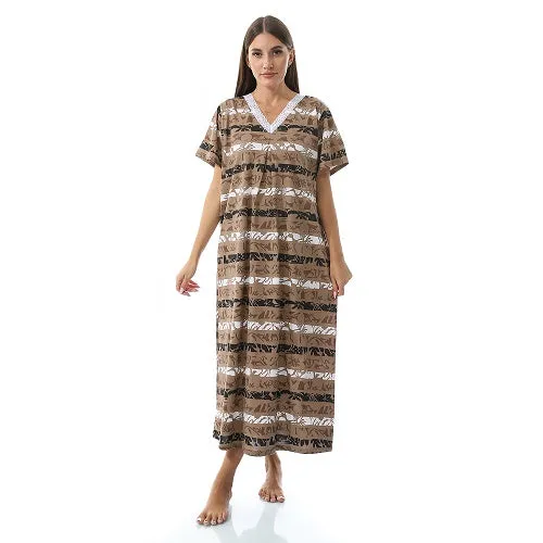 Women's Short Sleeve Cotton Nightgown, Casual & Chic Sleepwear - Brown