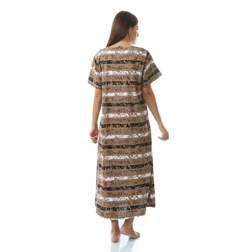 Women's Short Sleeve Cotton Nightgown, Casual & Chic Sleepwear - Brown