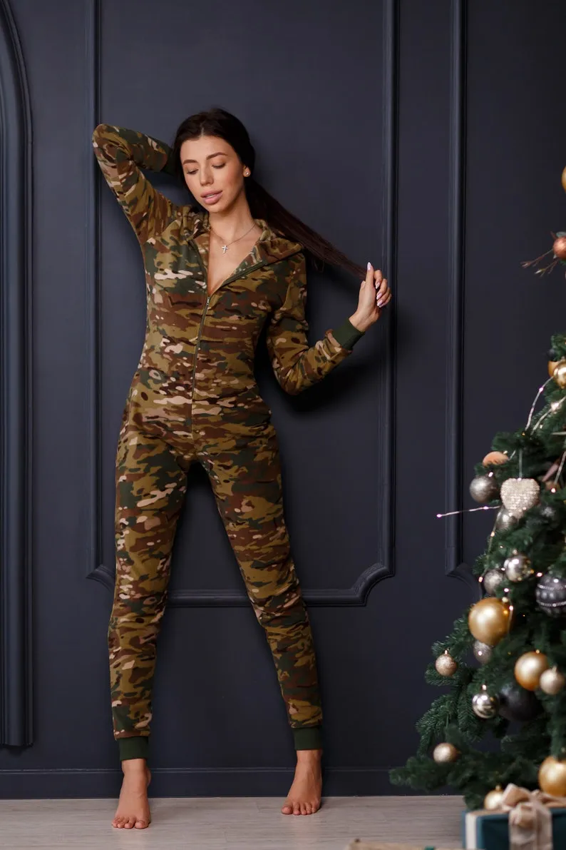 Women's warm sexy butt flap pajamas Sweetjama Frozy "Military"