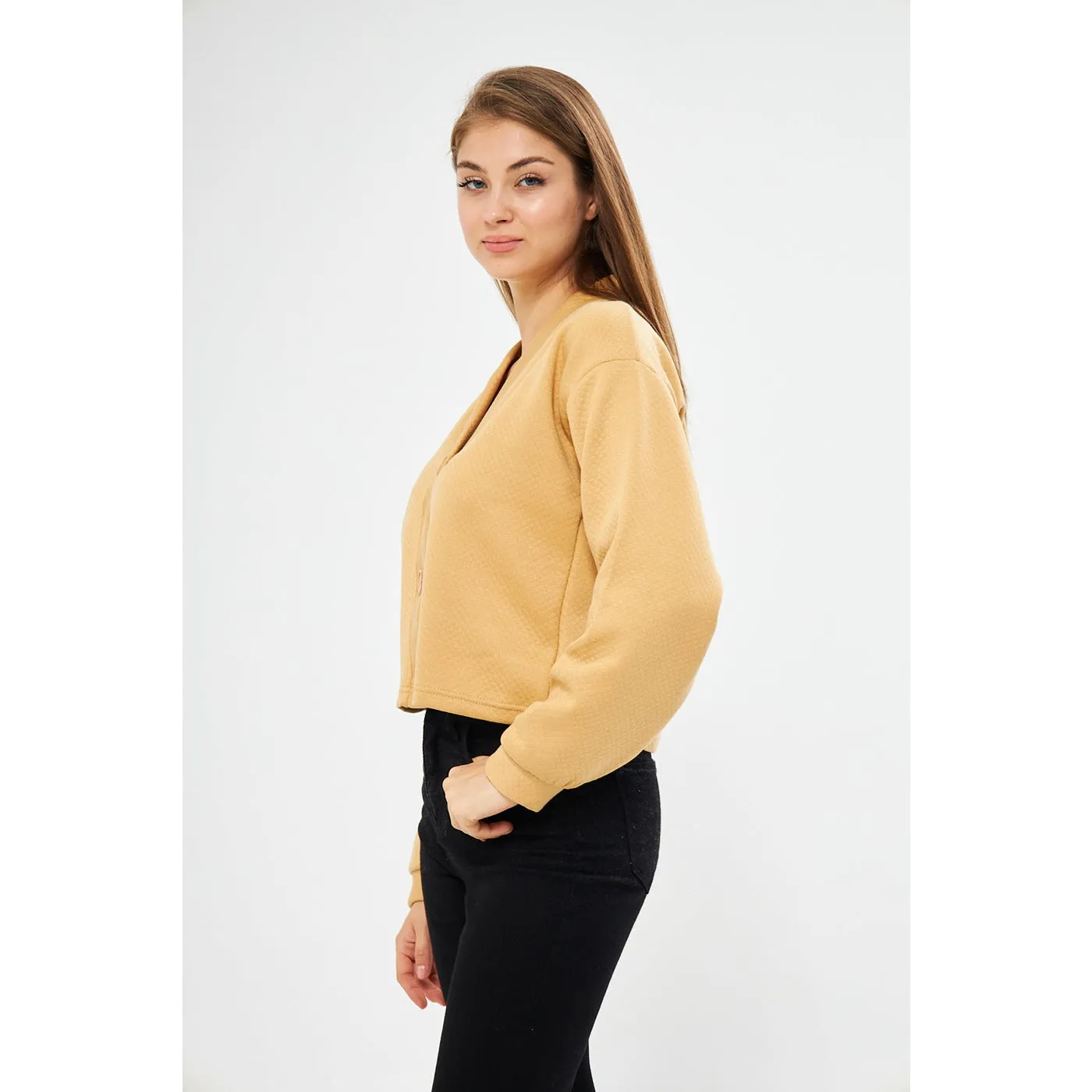 Yellow Textured Jacket Cardigan