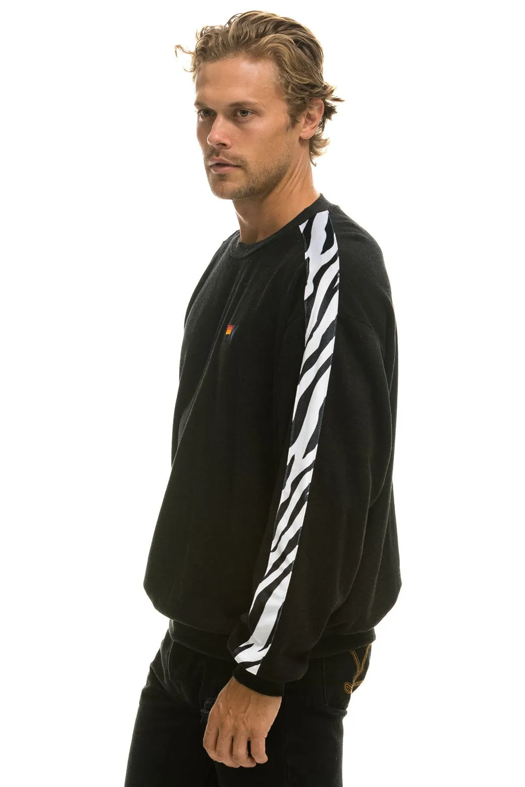 ZEBRA STRIPE RELAXED FIT CREW SWEATSHIRT - BLACK // ZEBRA