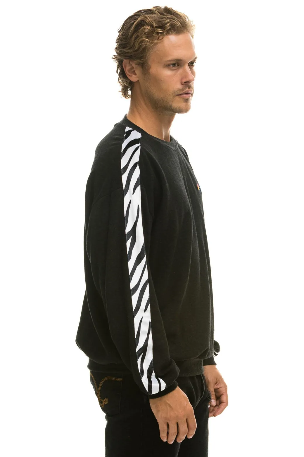 ZEBRA STRIPE RELAXED FIT CREW SWEATSHIRT - BLACK // ZEBRA